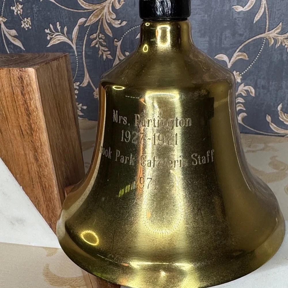 Vintage Estate Brass Hand Bell with Black Wooden Handle Retirement 1927-1971
